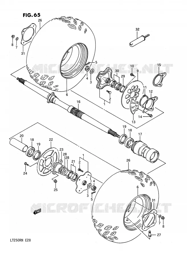 ROUE ARRIERE (MODELE F/G) Suzuki QUAD 250 QUADRACER 1987  LT250RH(E28)