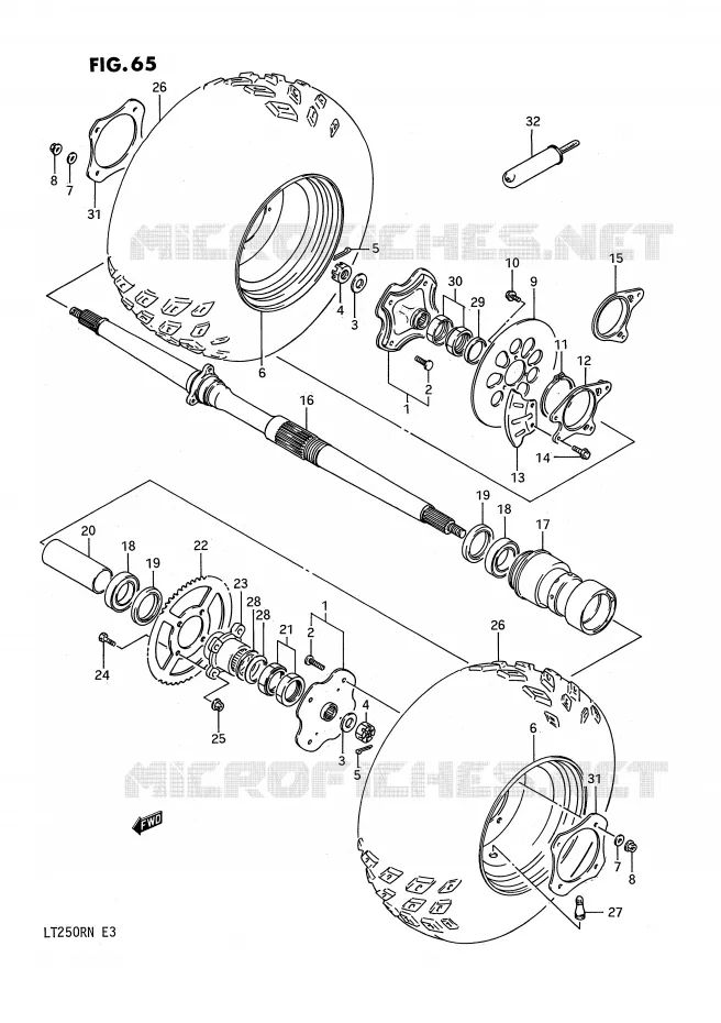 ROUE ARRIERE (MODELE F/G) Suzuki QUAD 250 QUADRACER 1988  LT250RJ(E3)