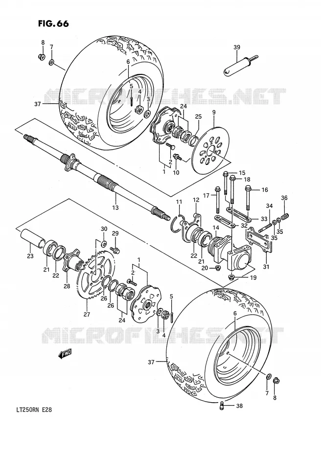 ROUE ARRIERE (MODELE H/J/K/L/M/N) Suzuki QUAD 250 QUADRACER 1990  LT250RL(E28)