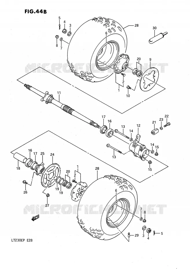 ROUE ARRIERE (MODELE L/M/N/P) Suzuki QUAD 230 QUADSPORT 1993  LT230EP(E28)
