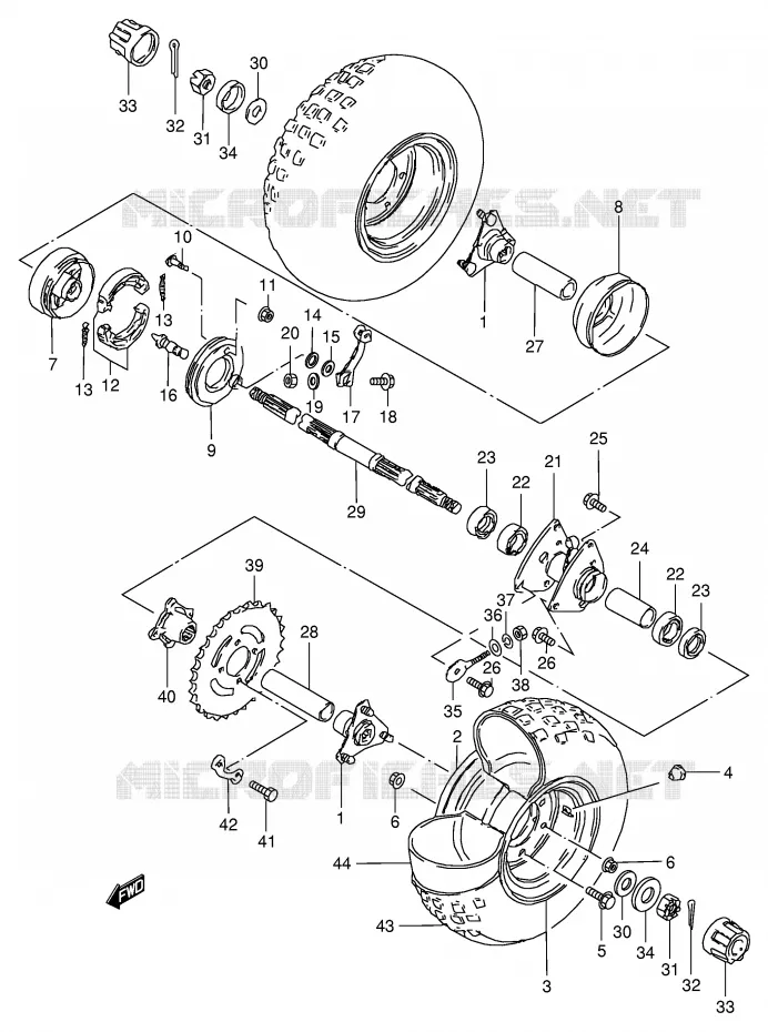 ROUE ARRIERE (MODELE X/Y/K1/K2) Suzuki QUAD 50 MINIQUAD-SPORT 2001  LT50K1(P1)