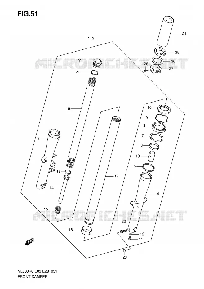 AMORTISSEUR AVANT Suzuki MOTO 800 VOLUSIA 2010  VL800L0(E3/E28)