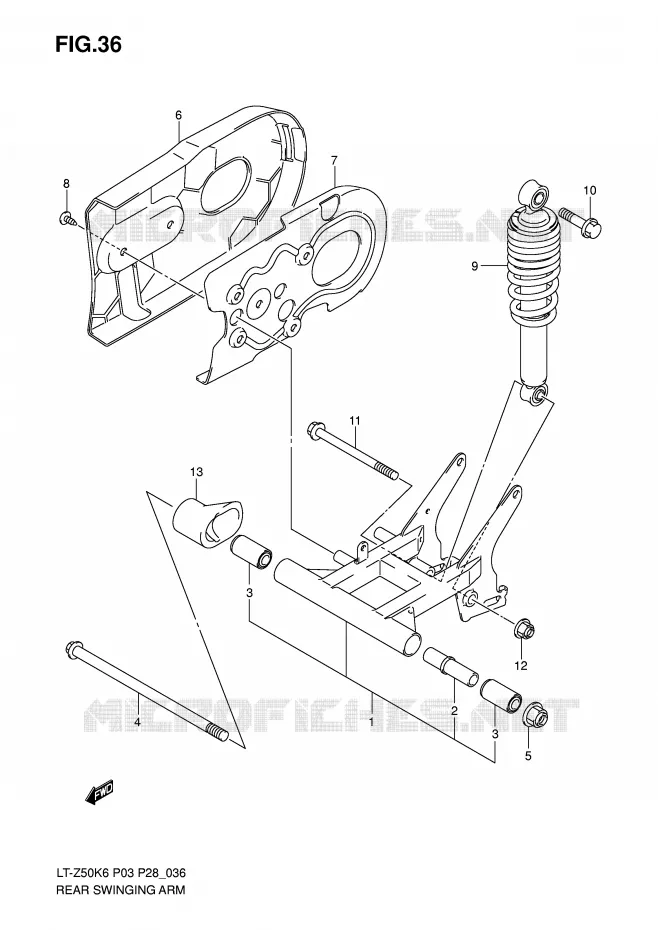 BRAS OSCILLANT ARRIERE Suzuki QUAD 50 QUADSPORT 2007  LT-Z50K7(P3/P28)