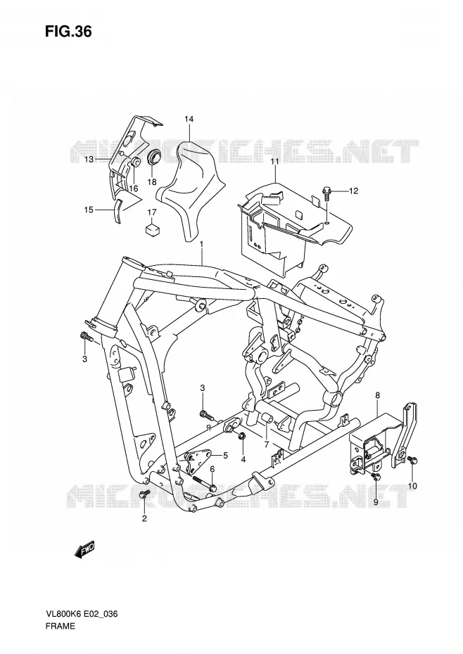 CADRE (MODEL K6/K7/K8) Suzuki MOTO 800 VOLUSIA 2007  VL800UEK7(E2)