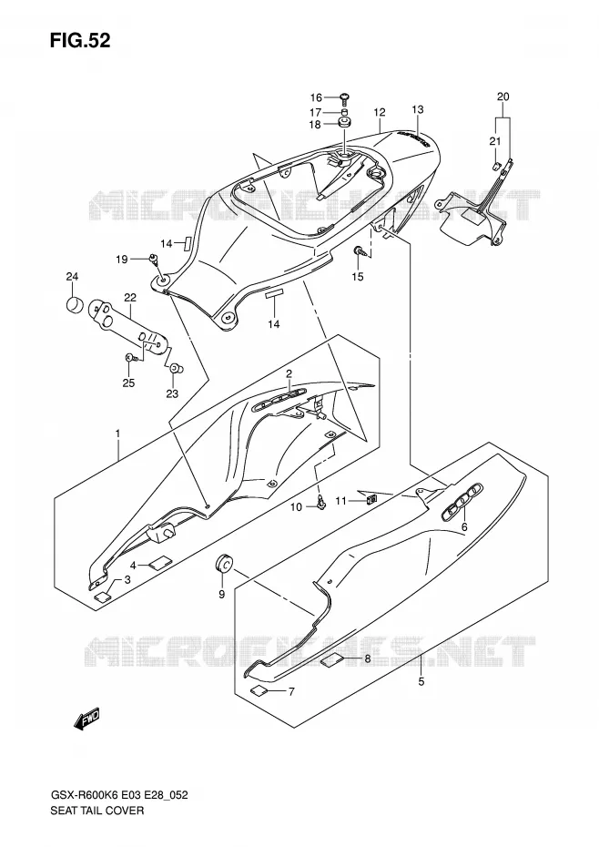 CARENAGE ARRIERE - CAPOT DE SELLE Suzuki MOTO 600 GSX-R 2007  GSX-R600K7(E3/E28)
