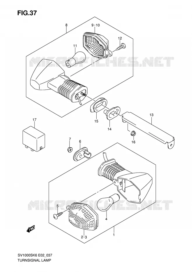 CLIGNOTANTS (SV1000/U1/U2) Suzuki MOTO 1000 SV 2007  SV1000SK7(E2)