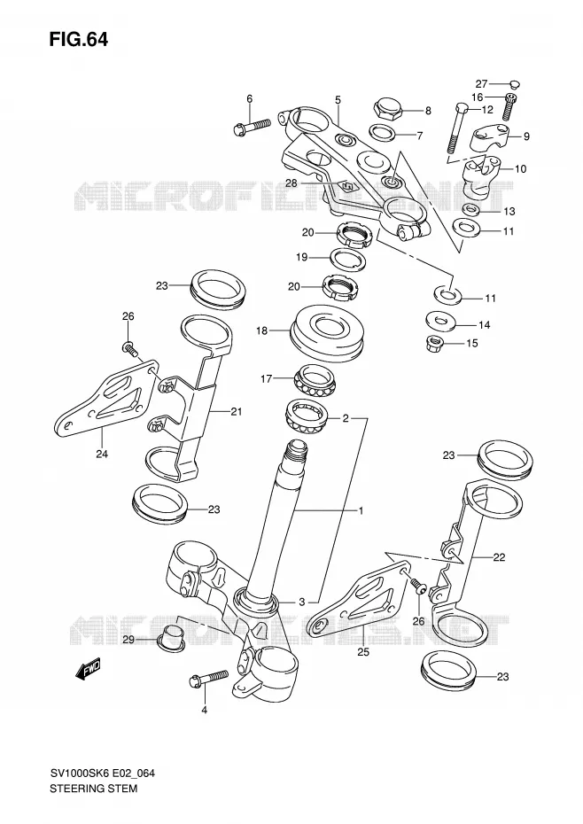 COLONNE DE DIRECTION (SV1000K6/U1K6/U2K6/K7/U2K7) Suzuki MOTO 1000 SV 2006  SV1000K6(E2)