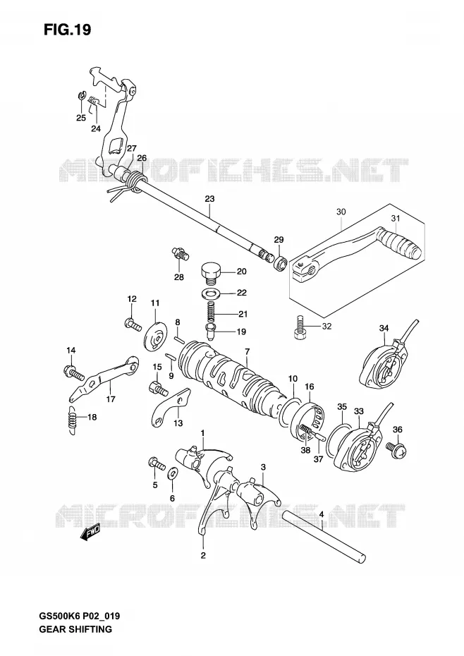 ENSEMBLE DE SELECTION DE VITESSES Suzuki MOTO 500 GS-F 2006  GS500FK6(P19)