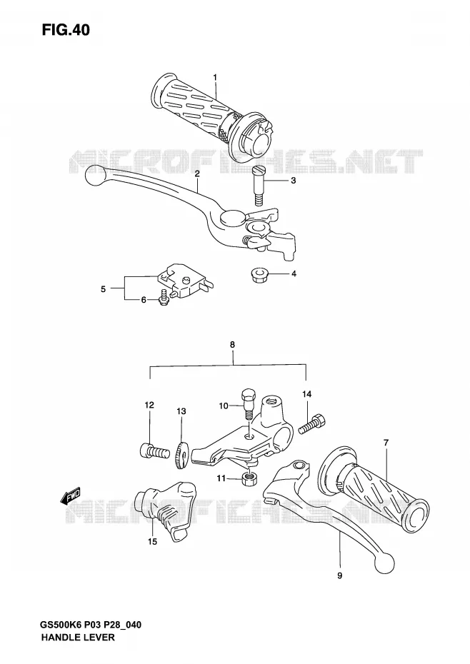 ENSEMBLE LEVIERS - POIGNEES Suzuki MOTO 500 GS-E 2005  GS500K5(P3)