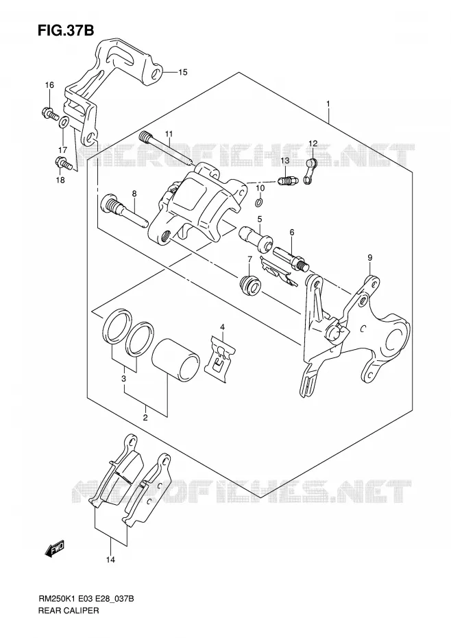 ETRIER DE FREIN ARRIERE (MODELE K5/K6) Suzuki MOTO 250 RM 2003  RM250K3(E3/E28)