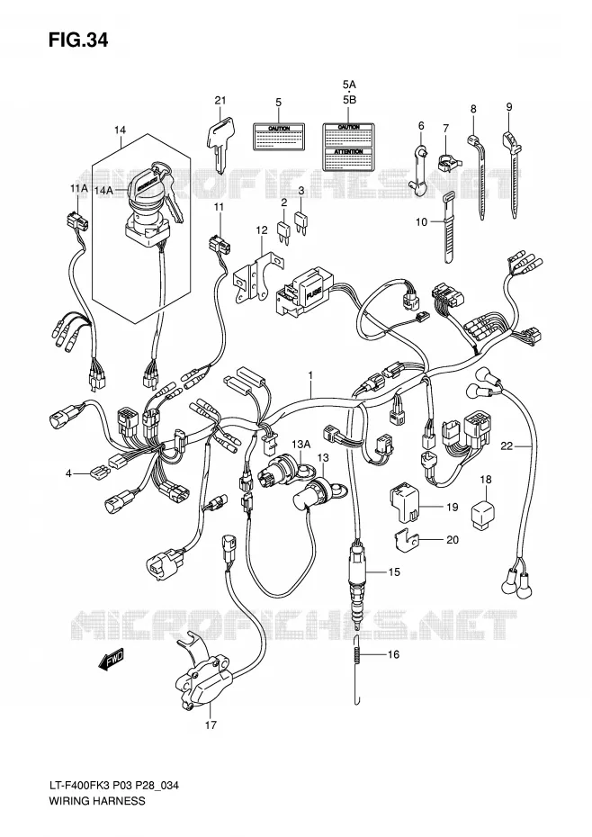 FAISCEAU ELECTRIQUE Suzuki QUAD 400 EIGER 2004  LT-F400FK4(P3/P28)