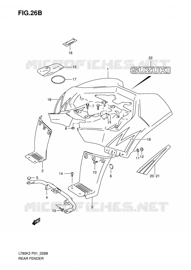 GARDE BOUE ARRIERE (MODELE K5/K6) Suzuki QUAD 80 QUADSPORT 2002  LT80K2(P1)