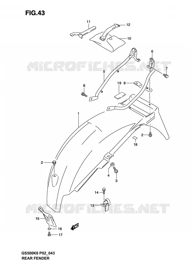 GARDE BOUE ARRIERE Suzuki MOTO 500 GS-E 2005  GS500UK5(P19)