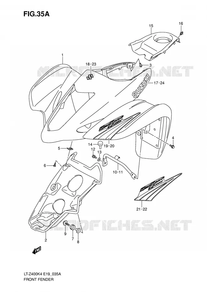 GARDE BOUE AVANT (MODELE K5/K6) Suzuki QUAD 400 QUADSPORT 2004  LT-Z400K4(E19)