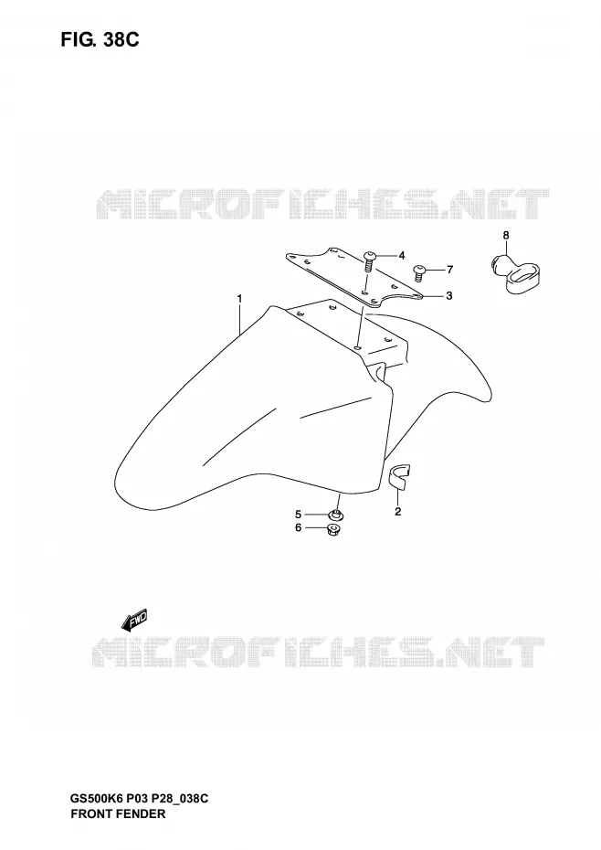GARDE BOUE AVANT (MODELE K6) Suzuki MOTO 500 GS-F 2005  GS500FK5(P3)
