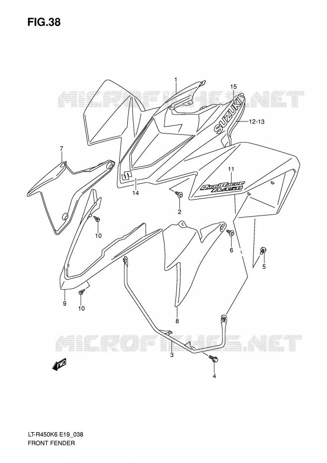 GARDE BOUE AVANT (MODELE K6) Suzuki QUAD 450 QUADRACER 2009  LT-R450K9(E19)