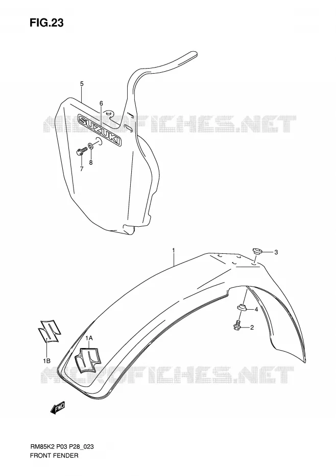 GARDE BOUE AVANT Suzuki MOTO 85 RM 2005  RM85K5(P3/P28)