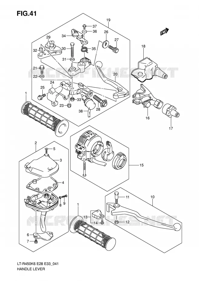 LEVIERS - POIGNEES (MODEL K6/K7/K8) Suzuki QUAD 450 QUADRACER 2006  LT-R450K6(E28/E33)