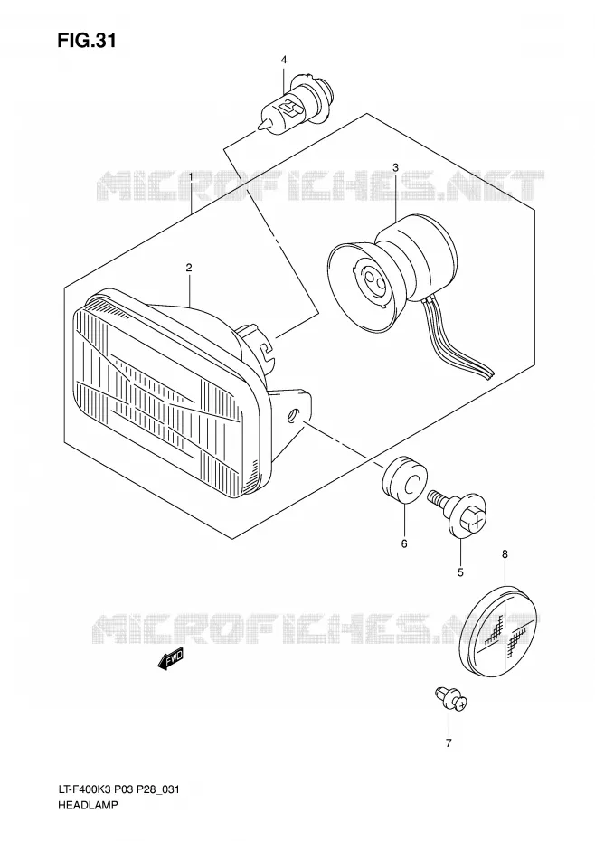 PHARE (MODELE K3/K4) Suzuki QUAD 400 EIGER 2005  LT-F400K5(P3/P28)