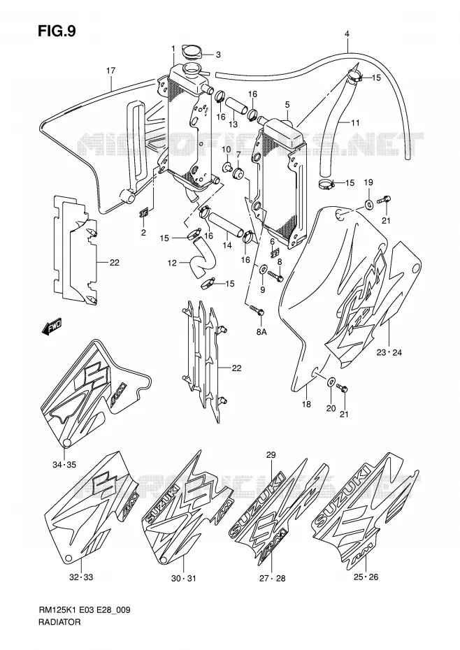 RADIATEUR Suzuki MOTO 125 RM 2003  RM125K3