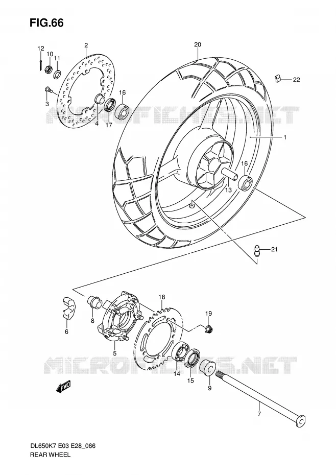 ROUE ARRIERE (DL650K7/K8/K9/L0) Suzuki MOTO 650 V-STROM 2009  DL650K9(E3/E28)