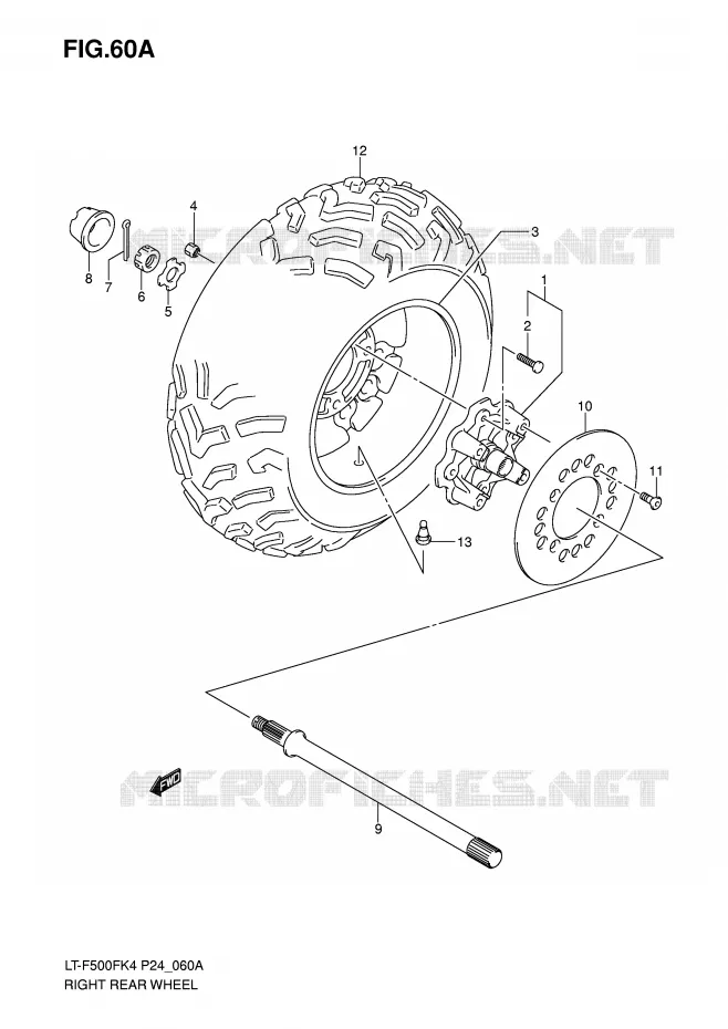 ROUE ARRIERE DROITE (MODEL K6/K7) Suzuki QUAD 500 VINSON 2007  LT-F500FK7(P24)