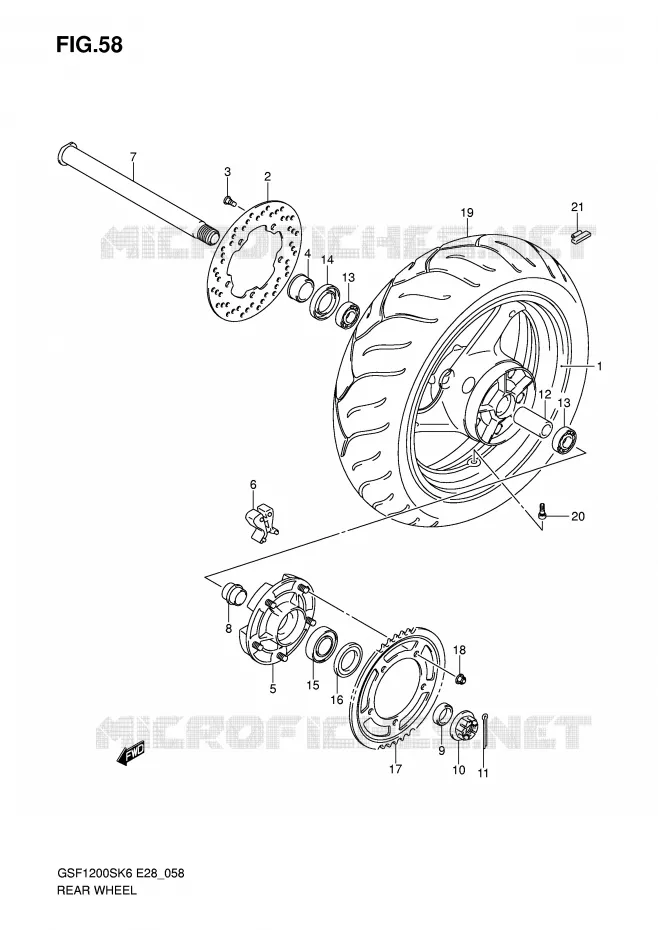 ROUE ARRIERE (GSF1200SK6) Suzuki MOTO 1200 BANDIT 2006  GSF1200SK6(E28)