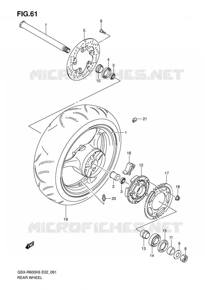 ROUE ARRIERE Suzuki MOTO 600 GSX-R 2007  GSX-R600U2K7(E2)