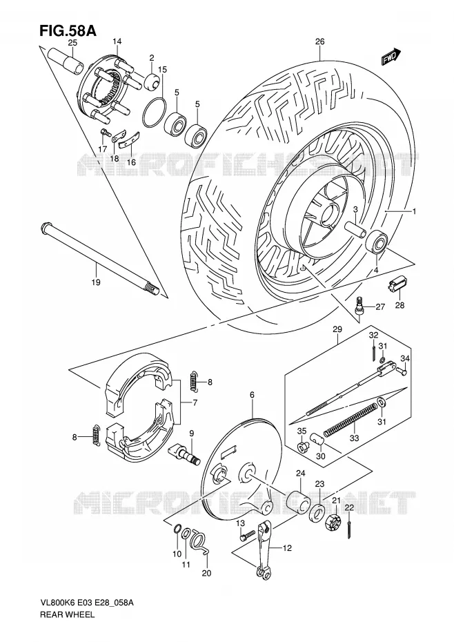 ROUE ARRIERE (VL800CK6/CK7/CK8/CK9/CL0) Suzuki MOTO 800 VOLUSIA 2009  VL800K9(E3/E28)