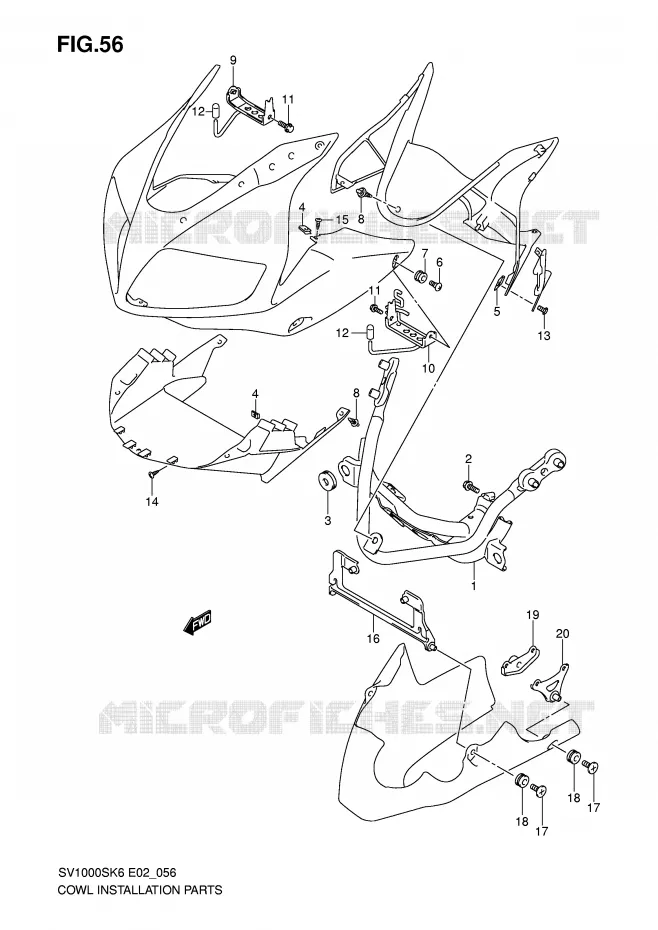 SUPPORTS / FIXATIONS CARENAGES (SV1000S/S1/S2) Suzuki MOTO 1000 SV 2006  SV1000U2K6(E2)