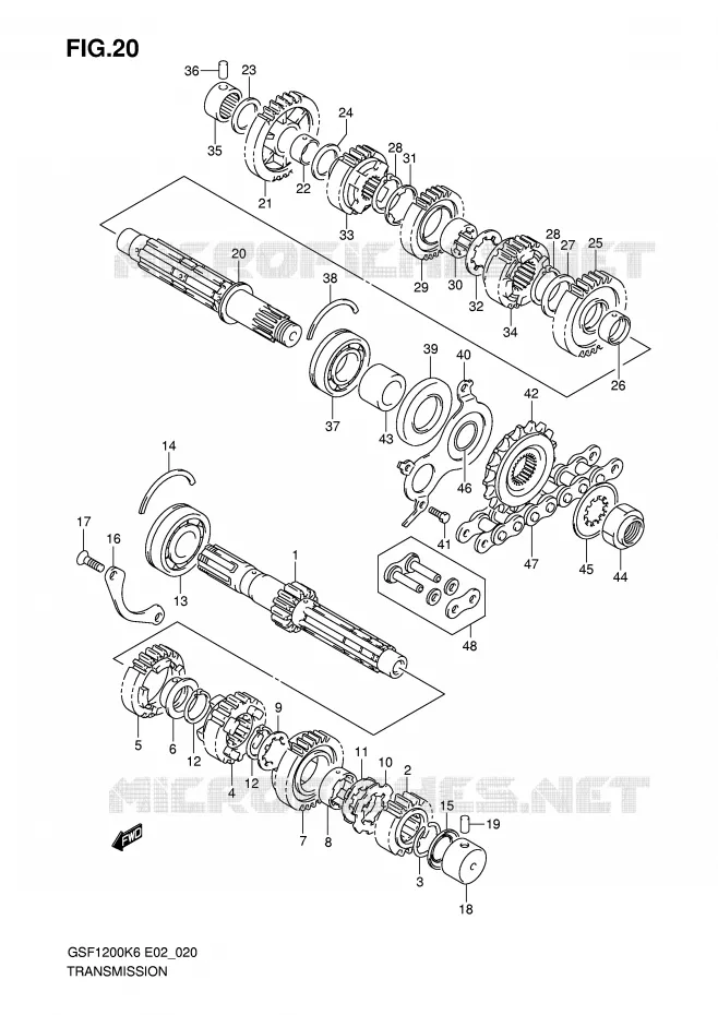 TRANSMISSION Suzuki MOTO 1200 BANDIT 2006  GSF1200S K6 (E02,E19,E37)