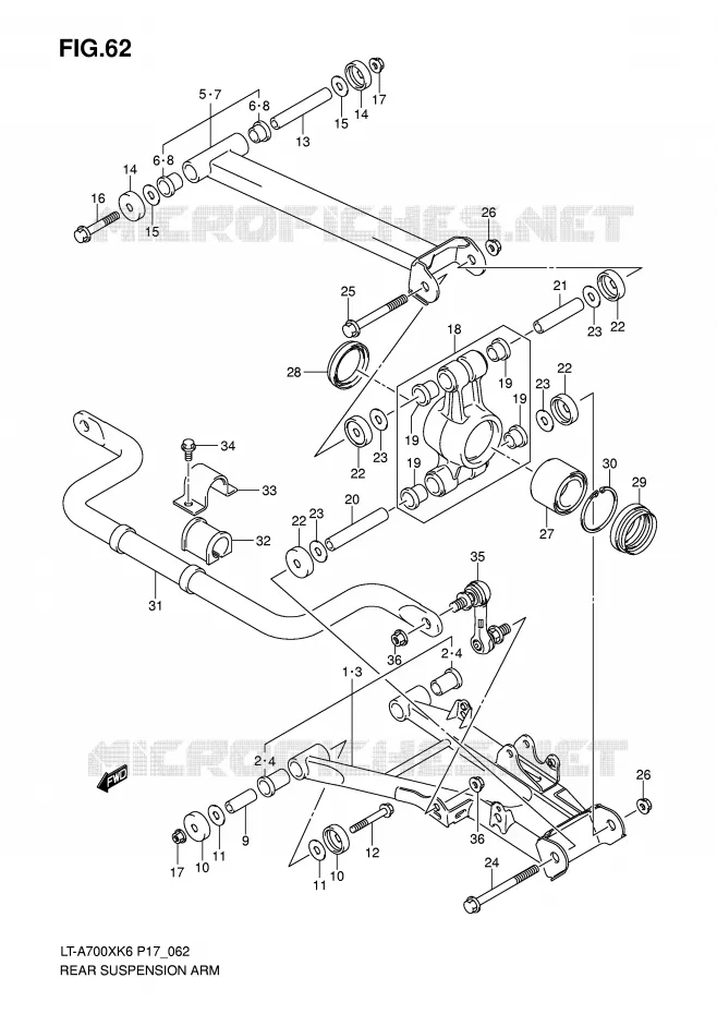 BRAS SUSPENSION ARRIERE Suzuki QUAD 700 KINGQUAD 2007  LT-A700XK7(P17)