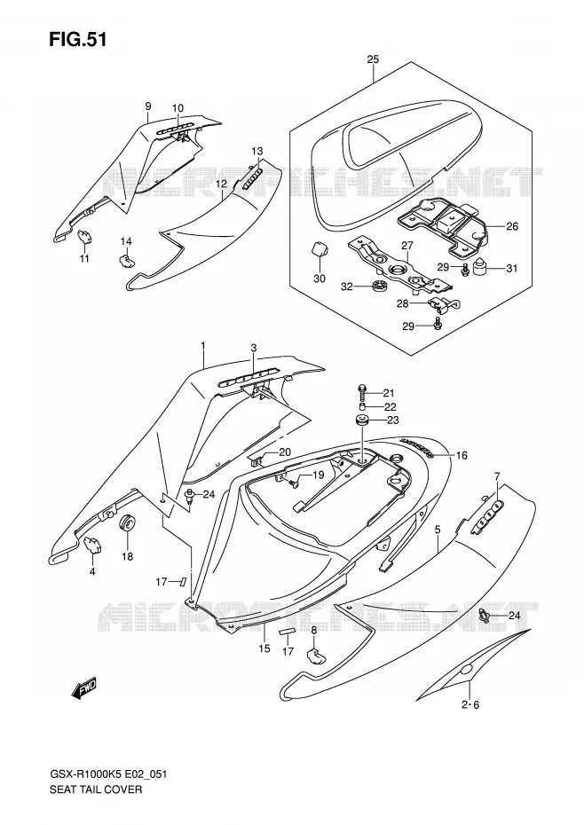 CARENAGE ARRIERE - CAPOT DE SELLE (MODELE K5) Suzuki MOTO 1000 GSX-R 2006  GSX-R1000U2K6(E2)
