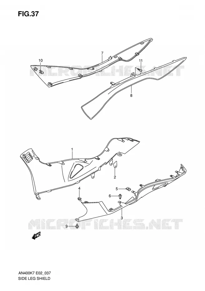 CARENAGES INFERIEURS (MODEL K7/K8) Suzuki SCOOTER 400 BURGMAN 2010  AN400AL0(E2)