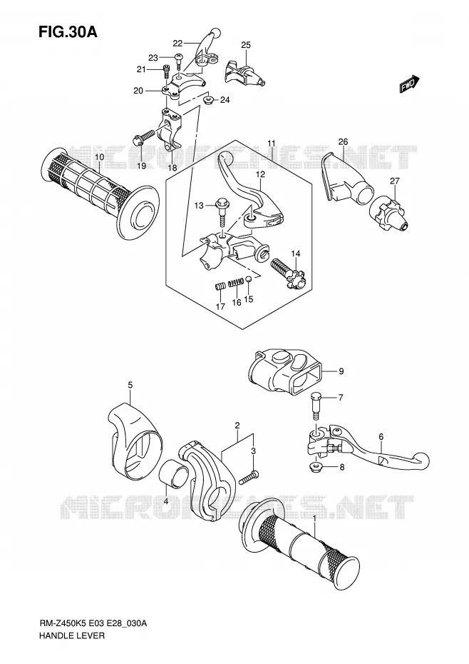 ENSEMBLE LEVIERS - POIGNEES (MODELE K6) Suzuki MOTO 450 RM-Z 2006  RM-Z450K6(E3/E28)