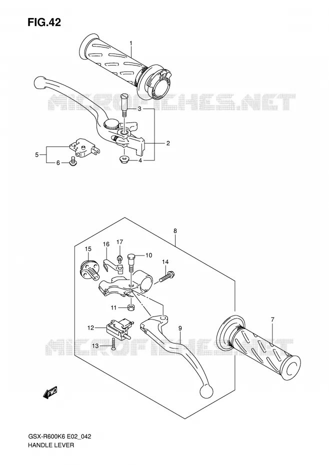 ENSEMBLE LEVIERS - POIGNEES Suzuki MOTO 600 GSX-R 2006  GSX-R600U3K6(E2)