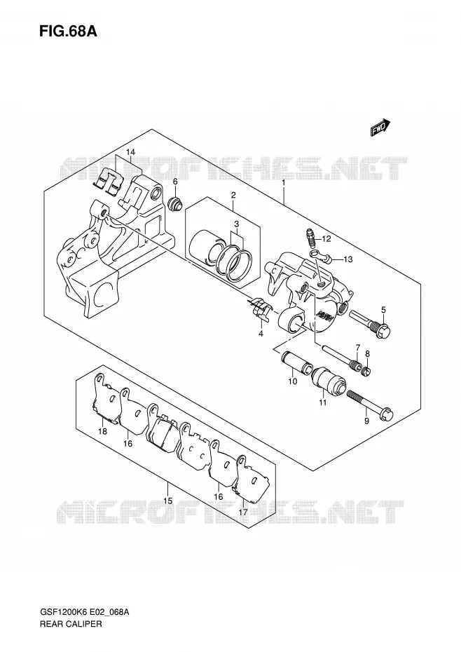 ETRIER DE FREIN ARRIERE (GSF1200AK6/SAK6) Suzuki MOTO 1200 BANDIT 2006  GSF1200S K6 (E02,E19,E37)