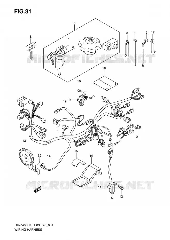 FAISCEAU ELECTRIQUE (MODELE K5) Suzuki MOTO 400 DR-Z 2005  DR-Z400SK5(E3/E28)