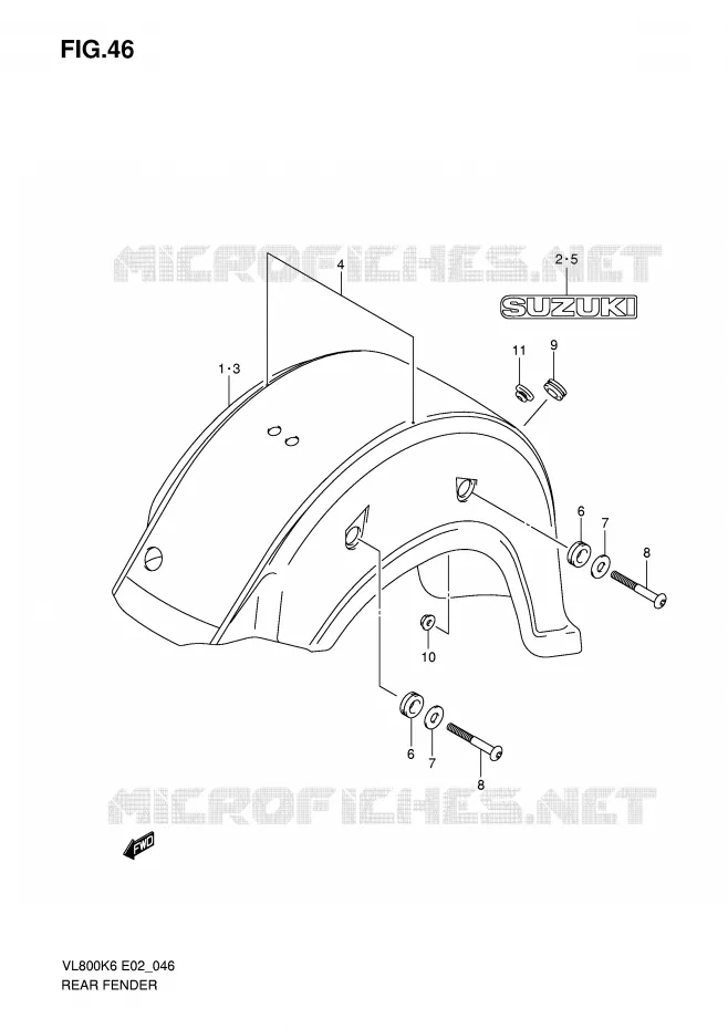 GARDE BOUE ARRIERE (MODEL K6/K7) Suzuki MOTO 800 VOLUSIA 2008  VL800UEK8(E2)