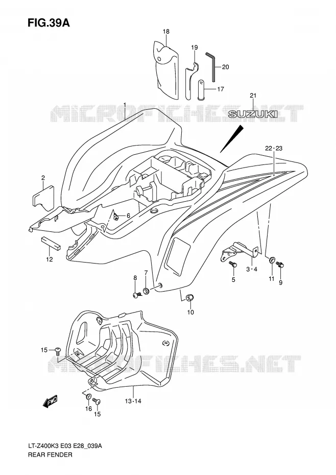 GARDE BOUE ARRIERE (MODELE K5/K6) Suzuki QUAD 400 QUADSPORT 2007  LT-Z400K7(E3/E28)