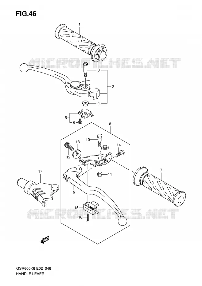 LEVIERS - POIGNEES (MODEL K6/K7/K8/K9) Suzuki MOTO 600 GSR 2007  GSR600UK7(E2)