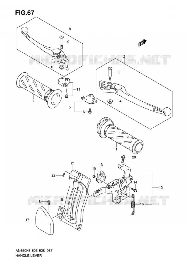 LEVIERS - POIGNEES (MODEL K6/K7/K8) Suzuki SCOOTER 650 BURGMAN 2009  AN650AK9(E3/E28)