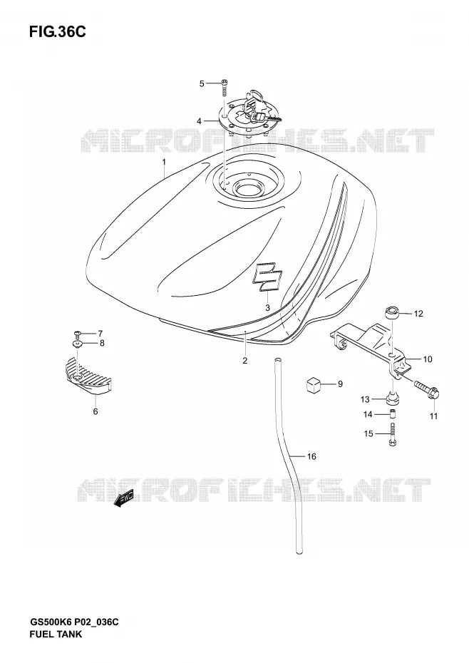 RESERVOIR D'ESSENCE (MODELE K6) Suzuki MOTO 500 GS-E 2005  GS500K5(P19)