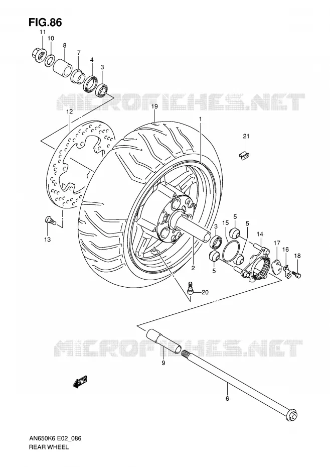 ROUE ARRIERE (AN650K6) Suzuki SCOOTER 650 BURGMAN 2007  AN650AK7(E2)