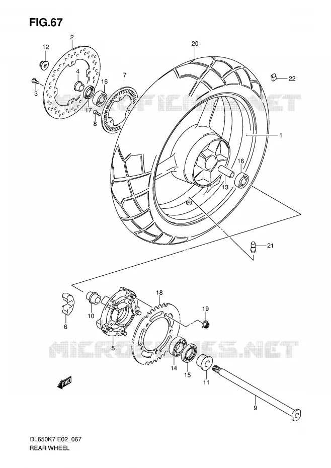 ROUE ARRIERE (DL650AK7/AK8/AK9/AL0/AUEL0) Suzuki MOTO 650 V-STROM 2008  DL650AU3K8(E2)
