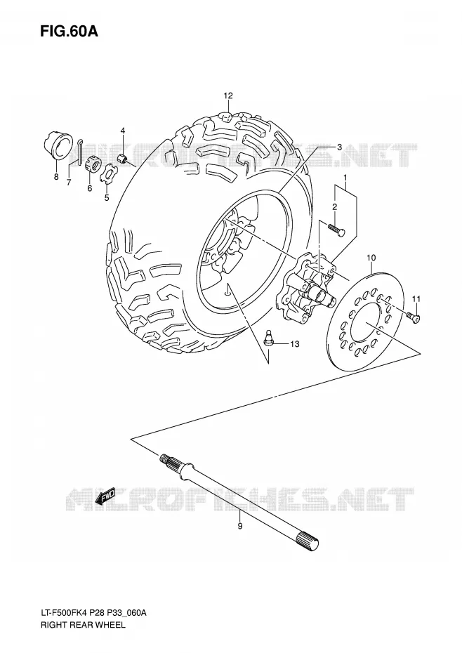 ROUE ARRIERE DROITE (MODEL K6/K7) Suzuki QUAD 500 VINSON 2007  LT-F500FK7(P28/P33)
