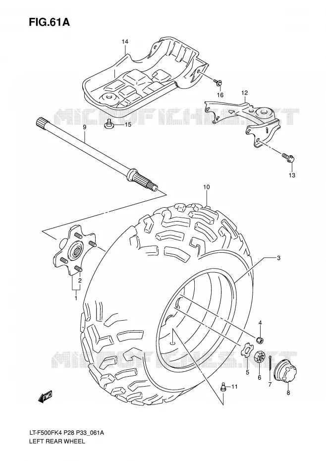ROUE ARRIERE GAUCHE (MODEL K6/K7) Suzuki QUAD 500 VINSON 2004  LT-F500FK4(P28/P33)