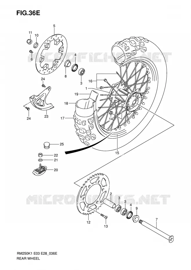 ROUE ARRIERE (RM250ZK6) Suzuki MOTO 250 RM 2004  RM250K4(E3/E28)