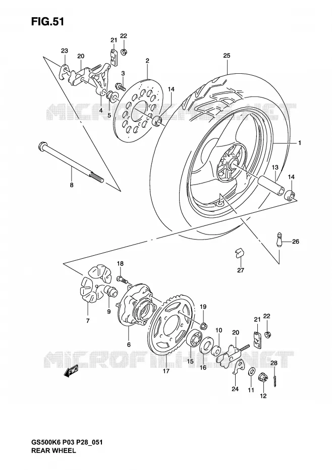 ROUE ARRIERE Suzuki MOTO 500 GS-F 2006  GS500FK6(P3)