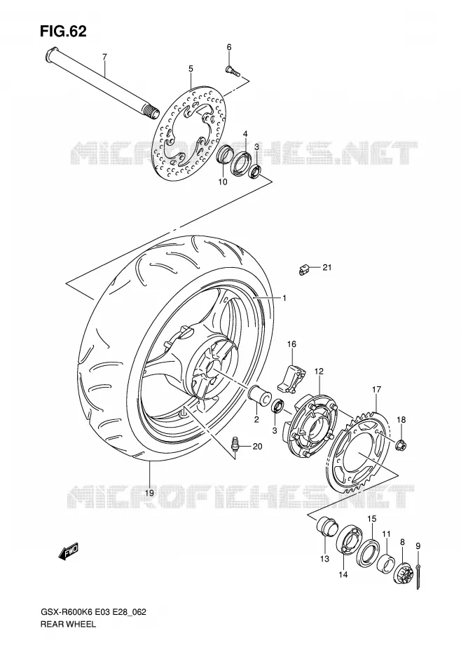 ROUE ARRIERE Suzuki MOTO 600 GSX-R 2007  GSX-R600K7(E3/E28)